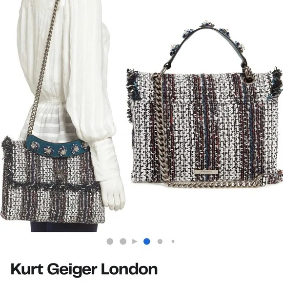NWT Kurt Geiger Large Kensington Tweed Bag - Picture 2 of 6